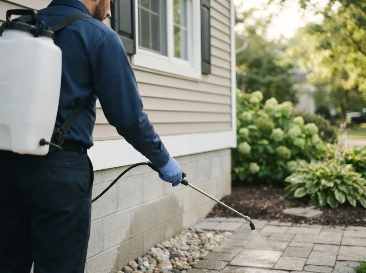 Pest control technician inspecting a home in Glade, KS